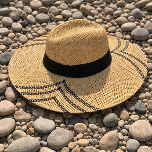 Women's Wide Brim Straw Sun Hat with Black Band